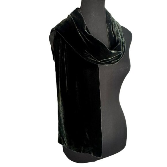 Accessories - DANIER Black Velvet Scarf Dark Emerald Green Silk Shawl